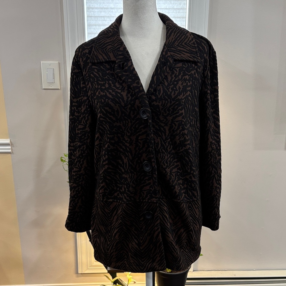 Notations Black And Brown Button-Up Collared Swea… - image 2